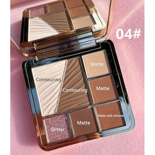 All-in-One Eyeshadow Palette, 7 Colors Eye Shadow Palette, Glitter, Matte, Shimmer Eyeshadows, Blush, Highlighter Contour Makeup Palettes, Highly Pigmented Waterproof Long Lasting. (Color 4)