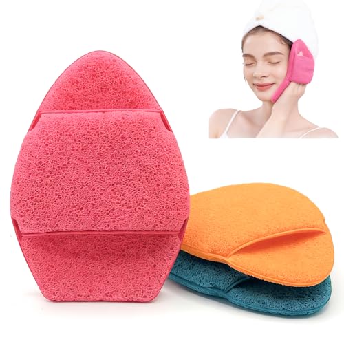 3Pcs Large Facial Sponge Set, 5.9in Reusable Cleansing Puff Colorful Makeup Remover Exfoliating Pads for Gentle Cleansing, Soft Face Sponge for Daily Face Wash(Pink Orange Green)