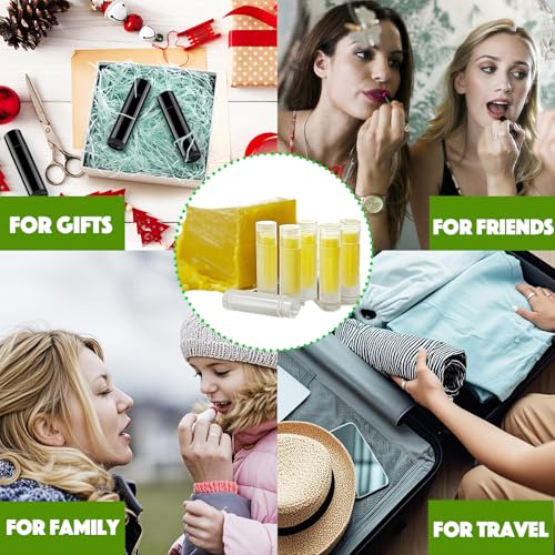 Lip Balm Tubes with Filling Tray and Spatula, 100 Empty Lip Balms Containers with Caps (Clear+Black), 100 Writeable and 100 Printed Stickers, BPA Free, Make Natural Lip Balm Kit for DIY