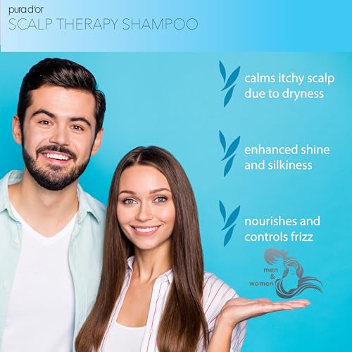 PURA D'OR Scalp Therapy Shampoo - Hydrates & Nourishes Scalp - Scalp Care Shampoo For Itchy Flaky Scalp w/ Tea Tree, Peppermint, Patchouli, Cedarwood, Clary Sage, Argan Oil 16oz (Packaging may vary) (00602)