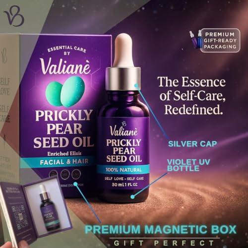 PRICKLY PEAR SEED OIL for FACE & HAIR Premium - Facial Serum Body Moisturizer Beard Oil - Prickly Pear (Barbary Fig) 100% NATURAL Enriched Blend, Extra Virgin Cold Pressed for Dry Skin 1 Fl Oz Valian?
