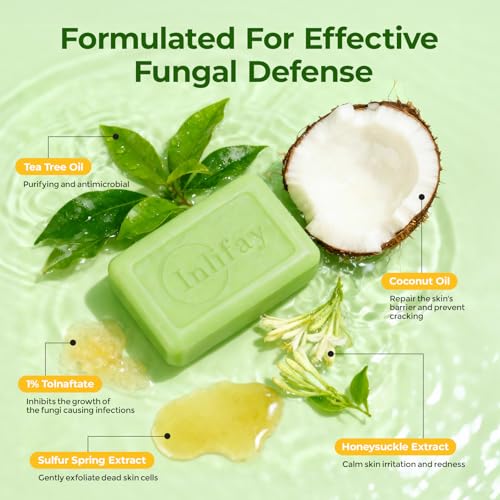 Inlifay Antifungal Soap Bar for Men: Anti Fungal Skin Soap for Athlete's Foot, Jock Itch, Ringworm - Tea Tree Fungus Soap for Active People Daily Body Cleansing