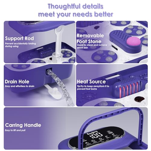 Foot Spa Electric Rotary Massage, Collapsible Foot Bath with Heat, Bubble Jets,Temp Control, and 24 Motorized Shiatsu Massage Balls, Pedicure Foot Spa for Feet Relaxation (Blue)