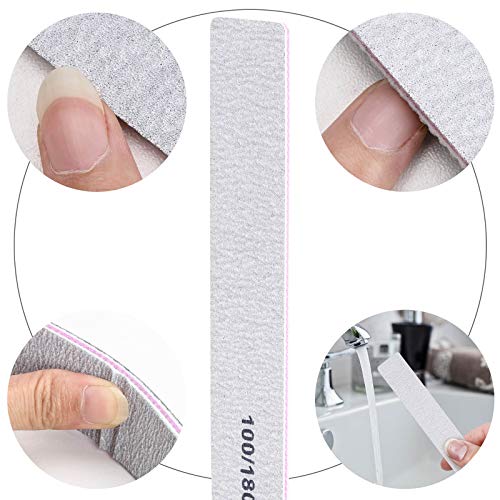 100 Pack Nail Files for Acrylic Nails 100/180 Grit Double Sides Emery Boards Professional Nail Buffering Files