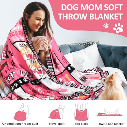 9 Pcs Dog Lover Mom Gifts for Women Novelty Fleece Blanket Blanket Socks Mug Cosmetic Bag Keychain Bracelet Cards Mother's Day Idea Gifts Box Set for Mom Birthday Basket Valentine's Day