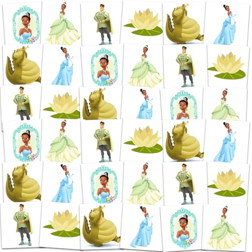Princess and the Frog Tattoos Party Favors Bundle - 72 Perforated Individual 2" x 2" Tiana Temporary Tattoos for Kids Boys Girls | Princess Tiana Party Supplies