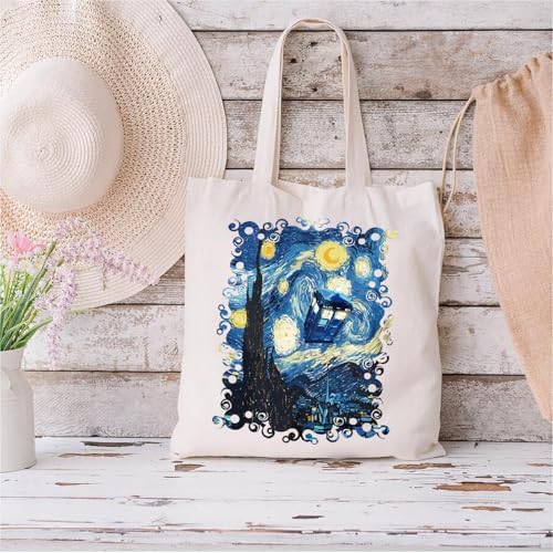 TOBGBE TV Show Gifts Police Box TV Show Inspired Canvas Bags For Women Doctor TV Show Merchandise For Fan