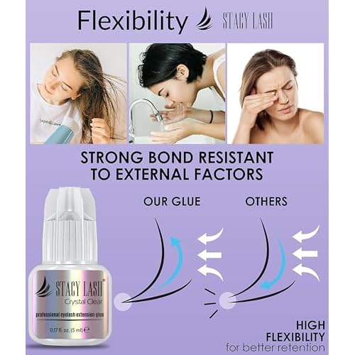 STACY LASH Crystal Clear Eyelash Extension Glue (0.17fl.oz/5ml)/1 Sec Drying Time/Retention ? 8 Weeks/Transparent Adhesive
