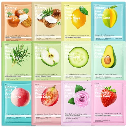 12 Pack Face Mask Skin Care,Sheet Mask Set,Facial Masks for Women Care, Skincare Hydrating Face Masks,Moisturizing,Soothing,Premium for All Skin Types