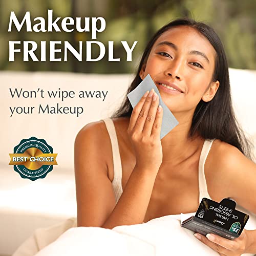 Natural Oil Blotting Sheets for Face with Bamboo Charcoal - 25% Larger - 6pk/600 Makeup Friendly Oil Absorbing Sheets for Face - Easy Dispensing Blotting Papers - Perfect for Keeping in Purse