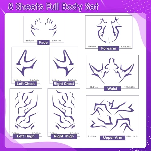 8 Sheets Cosplay Tattoos Stickers for Face and Body£¬Stylish Variety Purple Temporary Tattoos,Dance Cosplay- Ideal for Cosplay, Parties, and Daily Wear.