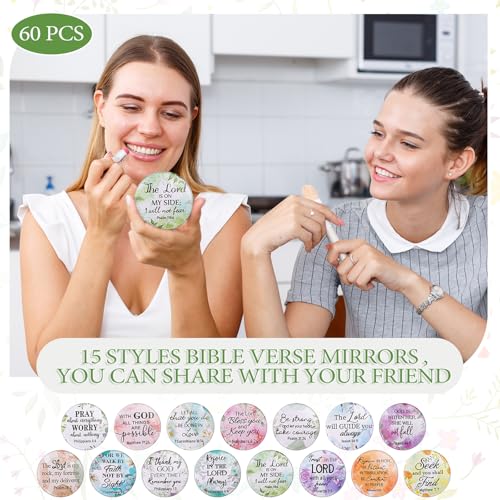 Geelin 60 Pcs Christian Compact Mirrors Gifts Bulk for Women Bible Verse Pocket Makeup Mirror Portable Floral Inspirational Religious Gift for Graduation Party Favors Church Travel Purse