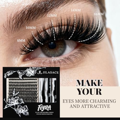 Eyelash Extension Kit ¡¼Feyra¡½DIY 228-Piece Eyelash Clusters Extension Set, Includes Eyelash Glue and Sealing Adhesive, with Eyelash Tweezers, Suitable for Self-Use (80D, 8-16mm Set)