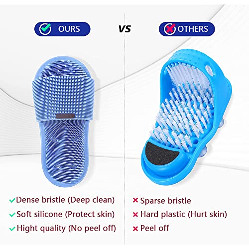 Shower Foot Scrubber - Soft Silicone Cleaner With Non-Slip Suction Cups, Exfoliating Dead Skin Massager Slipper to Improve Circulation & Soothe Tired Feet for Unisex Adults - 1pcs (Pink)