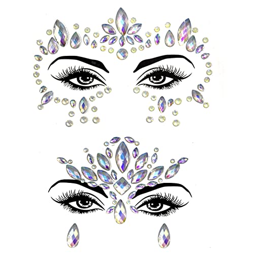 Face Sticker Diamond Face Sticker Luminous Crystal Diamond Eyebrow Sticker White Glitter Jewels Diamond Luminous Face make-up Sticker 2 Pieces