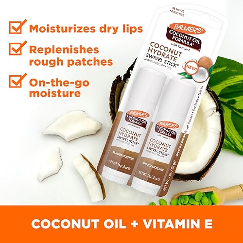 Palmer's Coconut Oil Formula Moisturizing Swivel Stick with Vitamin E, Lip Balm, Face & Body Moisturizer Stick, Ideal for Treating Dry Skin Patches (Pack of 4)