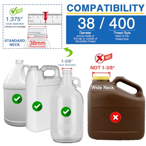8Pcs Gallon Jug Pump Dispenser, 38-400 Leak Proof Pump for Gallon Jug - Lotion Shampoo Pump Cap Included, Fits 1 Gallon Bottle 64oz 128oz Shampoo Laundry Detergent Containers