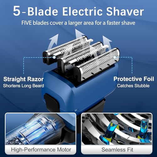 Electric Razor for Men, 2-Speed 5-Blade Electric Shavers for Men Face Cordless Rechargeable, Mens Foil Shaver Shaving Machine Wet Dry Men's Travel Razors for Man Close Shaving Face as Gift
