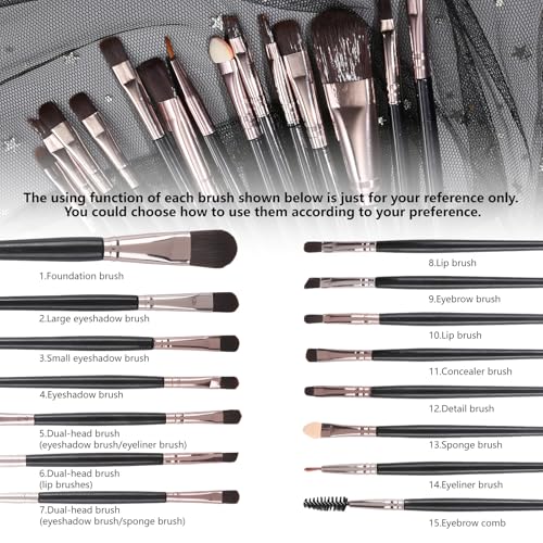 UCANBE Baked Eyeshadow Palette with 15PCS Brushes Makeup Set, 16 Color Natural Nude Matte Shimmer Metallic Eye Shadow Make Up Pallet for Women Girls, High Pigmented Long Lasting Waterproof