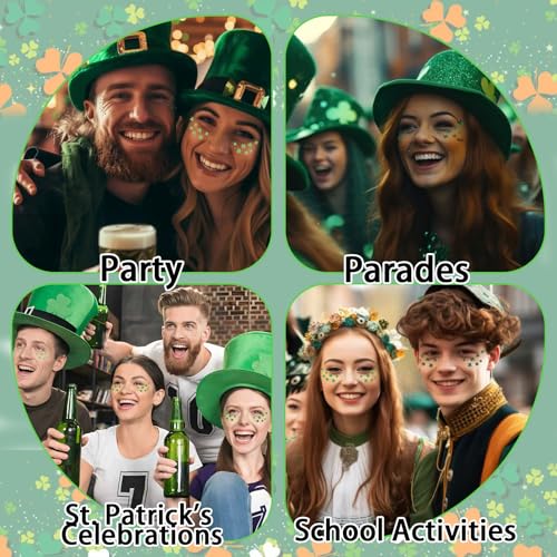 St Patricks Day Face Temporary Tattoos, St Patricks Day Accessories 6 Pcs Glitter Freckles Face Tattoo Green Shamrock Clover Stickers for Adult Women Saint Patricks Day Party Favors
