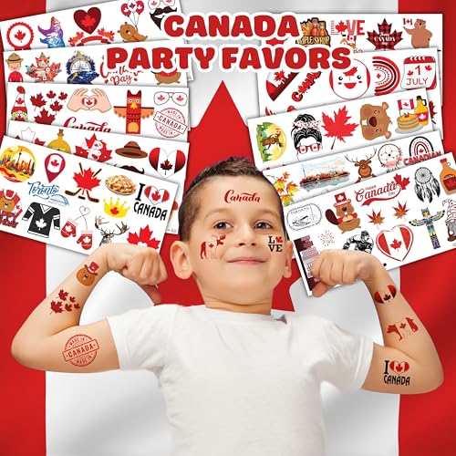 Canada Temporary Tattoos Sticker for Kids Birthday Party Supplies Decorations Party Favors 100PCS Tattoo Maple Syrup Canadian flag Canada Travel Themed Cute Kids Boy Gifts Ideal School Prizes Rewards