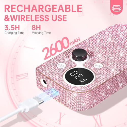 30000RPM Cordless Nail Drill Sparkling Portable Professional Electric Nail File with 12 Drill Bit for Acrylic Gel Nails Professional Nail Tools for Manicure Pedicure Pink Diamond