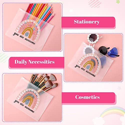 Amylove 100 Pcs Cosmetic Makeup Bag Bulk for Women Inspirational Zipper Pouch Rainbow You Are Awesome Travel Pouch Toiletry Bag for Women Girls Teacher Friend Birthday Party