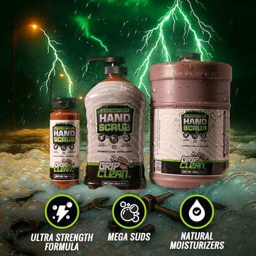 Grip Clean Heavy-Duty Hand Cleaner for Mechanics with Nail Brush - Moisturizing Coconut Oil Hand Cleaner Liquid Hand Soap with Stiff Bristle Nail Brush, Lime Scent - 32 Fl Oz Pump Top + Brush