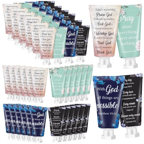 48 Pcs Christian Hand Cream Bulk for Women Christian Gift Mini Travel Size Religion Bible Verse Lotion for Skin Dry Hand Lotion Mother's Day for Mom Grandma Church Prayers Coworker