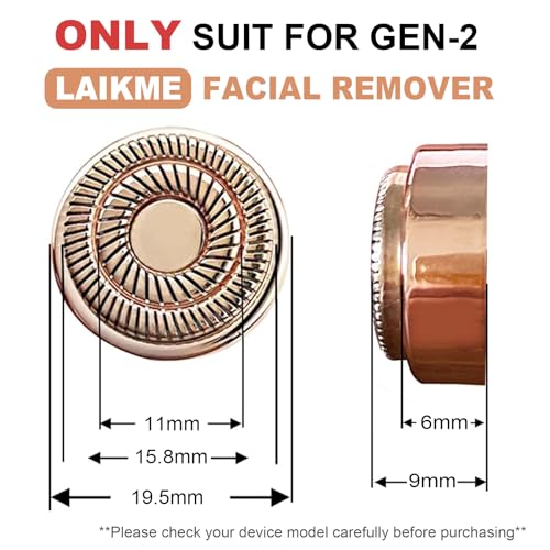 Replacement Head for Laikme Facial Hair Remover Generation 2 - Double Ring Replacement Blades Compatible With Laikme Gen 2 Face Hair Shaver Removal Device Only - Painless Razor Heads (3 Count)