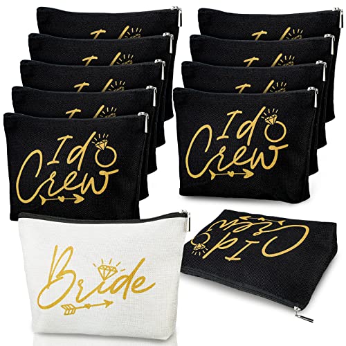 Sadnyy 11 Pieces Bridesmaid Makeup Bags I Do Crew Bachelorette Party Cosmetic Bags Bridesmaid Proposal Gifts for Women Bridal Party Favor Team Present Bridal Shower(White, Black)