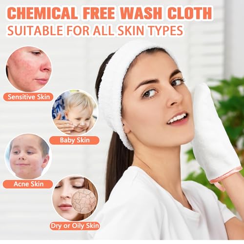 PHOGARY 8 Pack Microfiber Wash Mitts for Face Body, Super Soft Absorbent Coral Fleece Facial Cloths Bath Shower Mitt, Reusable Makeup Remover Washcloths, White, 6x9in