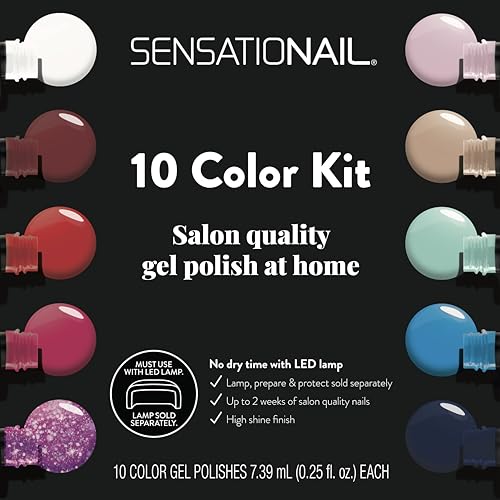 Sensationail Gel Nail Polish Color Kit, UV Everyday Multicolor Gel Nail Colors, Salon Quality, High Shine, Glossy Finish, Durable & Fast-Curing, Long Lasting, 10 Piece Giftable Set