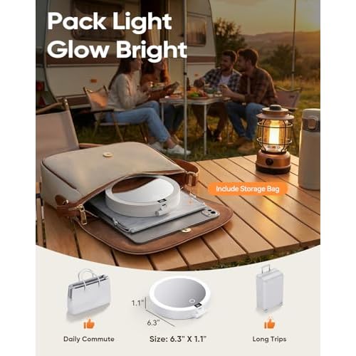 Travel Makeup Mirror with Lights (Gen 3) - 20X/1X Dual Sided Magnifying Mirror with Digital Power Display - Rechargeable, 3 Color Dimmable, CRI 95+ - Portable Folding Design