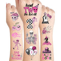 192 Pieces Bad Two The Bone Black and Pink Temporary Tattoos Stickers,20 Sheets 2nd Birthday Skeleton Themed Tattoos Stickers Party Decoration Supplies Party favors
