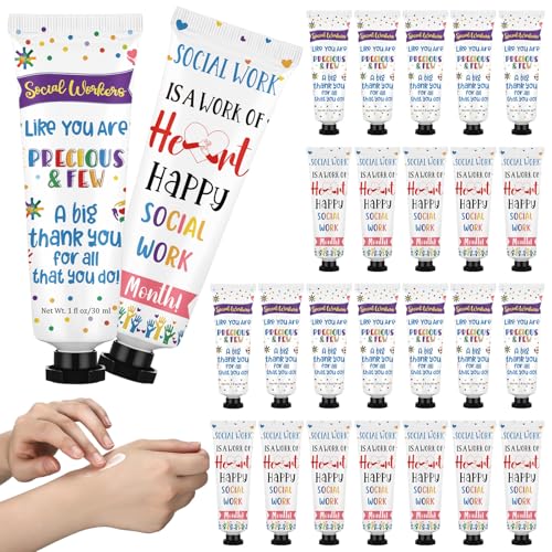 Loopeer 24 Pcs Social Worker Appreciation Gifts Bulk Hand Cream Set Social Work Month Gifts Travel Size Double Sided Hand Lotion for Women Men Dry Cracked Hands