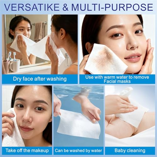 Helice Face Towels, 10"¡¿12" Disposable Face Towel, Face Towelettes XL, Ultra Soft Makeup Remover Dry Wipes, Thick Face Towel for Sensitive Skin, 50 Count (1 Pack)