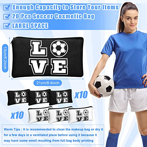 Amylove 20 Pieces Soccer Makeup Bag Gifts Soccer Cosmetic Travel Bag with Words Toiletry Zipper Pouch Portable for Women Football Lover Players Team Accessories