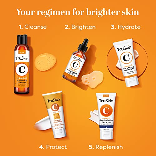 TruSkin Mineral Sunscreen SPF 30 for Face - Zinc Oxide Broad Spectrum Protection with Squalane, Vitamin C & Marine Collagen - Reef-Safe Mineral Face Sunscreen for Sensitive Skin, 1.7 fl oz