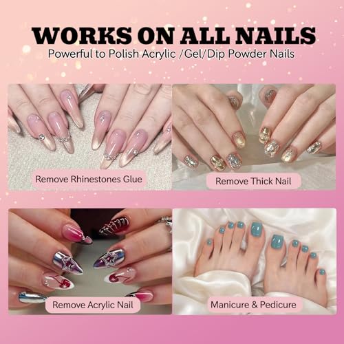 Professional Nail Drill File 45000RPM Electric Portable Nails Drills Kit with Rechargeable 7 u?as Bits Cordless Efile for Poly Gel Acrylic Nails Remover Home Salon Pedicure Manicure Tool (Rose Pink)