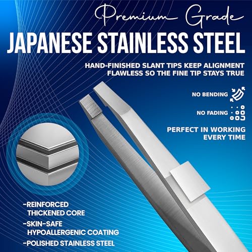 Professional Straight Stainless Steel Tweezers for Men & Women - Precision Eyebrow Facial Hair Removal with Strong Grip & Fine Point Tip (Smoky Silver)