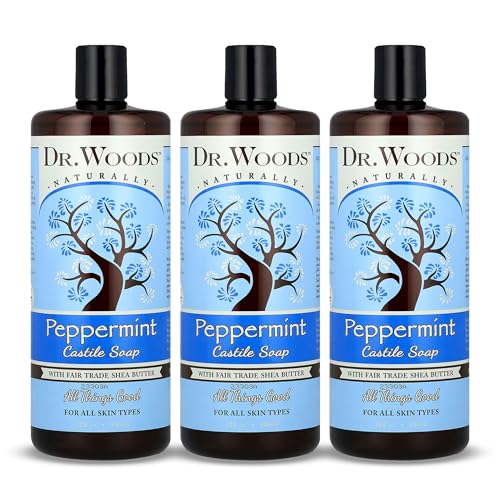 Dr. Woods Peppermint Liquid Castile Soap- Castile Soap with Pure Peppermint Oil, Body Wash for Men and Women, Organic Shea Butter, Natural Cleaner for Face, Hands, and Body - 32 Fl Oz, Pack of 3