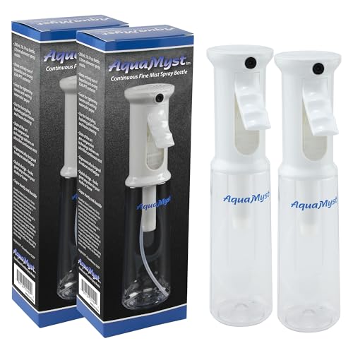 Creative Mark AquaMyst 300 ml Continuous Mist Spray Bottle - 2-Pack - Ergonomic Plant Mister - Water Mister Spray Bottle w/Pre-Compression Technology, Drip-Free 0.3 mm Nozzle, Clear 10.14 oz Bottles