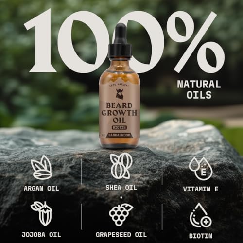 Striking Viking Beard Growth Oil - 2 Fl Oz, Pack of 2, Sandalwood - Nourishing Jojoba & Argan Oil Hydration - Intense Thickening for Beard Growth