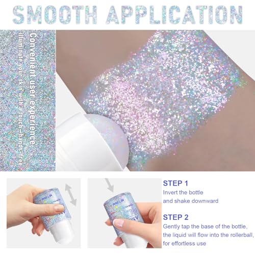 Roll-on Holographic Body Glitter Gel for Face and Hair, Chameleon Color Changing Glitter Gel Under Light, Chunky Mermaid Sequins Shimmer Makeup for Halloween Party Rave Accessories (Glint-Rainbow)