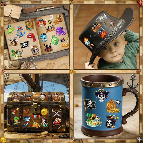 100 Pcs Pirate Temporary Tattoos for Kids,£¨2'' x 2''£©Individually Wrapped Tattoos, Pirate Ship Nautical Themed Birthday Decorations, Party Favors Supplies
