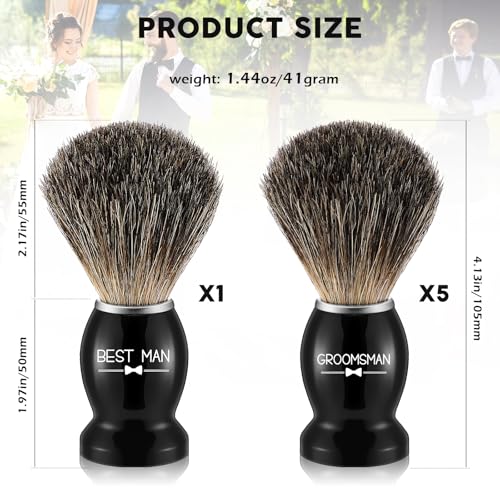 Groomsmen Gift Set of 6 Badger Hair Shaving Brushes with Ergonomic Wooden Handles for Weddings and Celebrations, Best Man, Groomsmen Gifts Wedding Favor