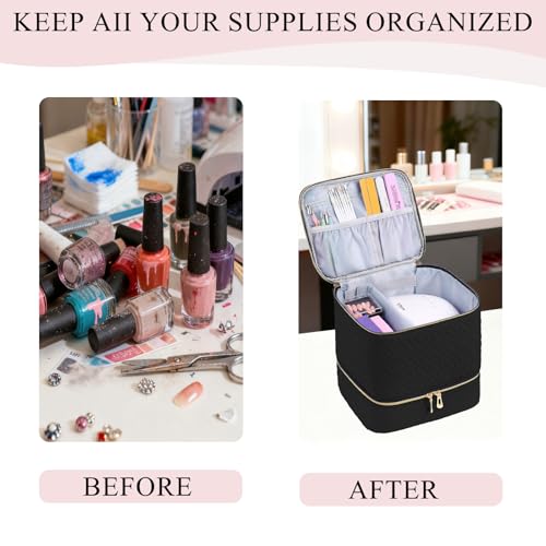 Nail Polish Organizer, Nail Polish Storage Holds 30 Bottles & Nail Lamp, Double Layer Nail Bag Organizer Case, Portable Nail Polish Holder for Nail Tech Travel & Manicure Kit