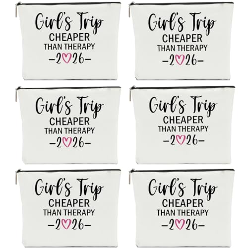 6 PCS Girls Trip Gifts Favors 2025 Girls Weekend Gifts for Women Bestie Gifts Friend Gifts Girls Trip Favors for Her Sister Niece Friendship Holiday Vacation Makeup Bag Weekend Bags for Women