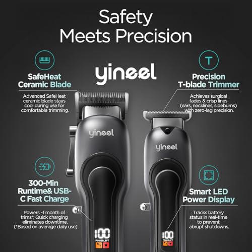 Yineel Hair Clippers for Men, Professional Cordless Clippers & Trimmer Set, Super Quiet, Clippers for Hair Cutting Kit with LED Display, Gift for Men Women Barber Kid